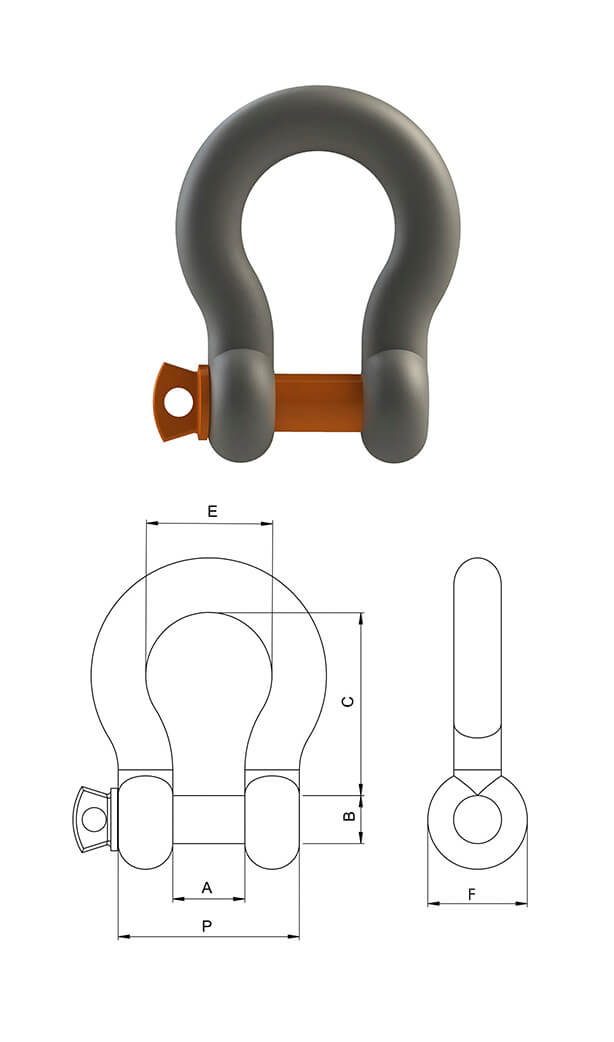 US.Type Drop Bow Shackle G209 With Orange Pin Safety Factor 1.6